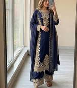 Navy blue faux georgette kurta palazzo set