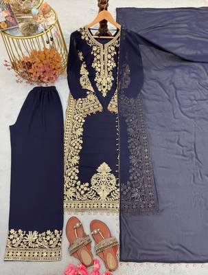 Navy blue faux georgette kurta palazzo set 2
