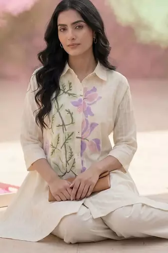 Women Floral Printed Regular Pure Cotton Kurta with Trousers