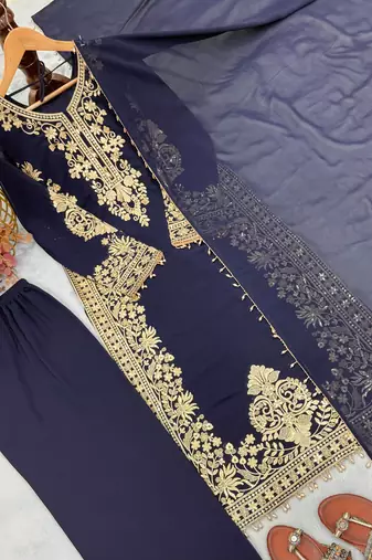 Navy blue faux georgette kurta palazzo set