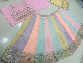 multicolor cording embroidery georgette lehenga set 3