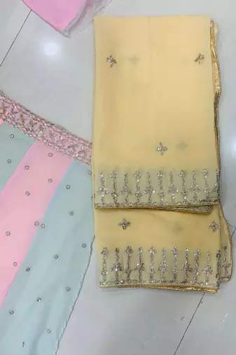 multicolor cording embroidery georgette lehenga set