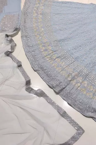 grey embroidery georgette designer lehenga choli set