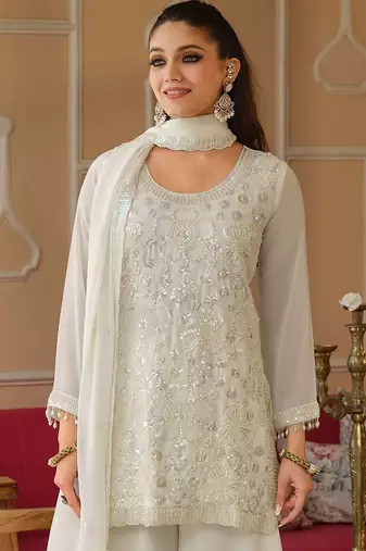 Women Ethnic Motifs Embroidered Regular Beads and Stones Kurta with Palazzos & With Dupatta