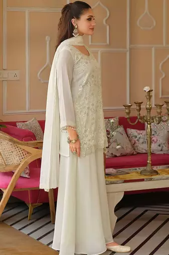 Women Ethnic Motifs Embroidered Regular Beads and Stones Kurta with Palazzos & With Dupatta