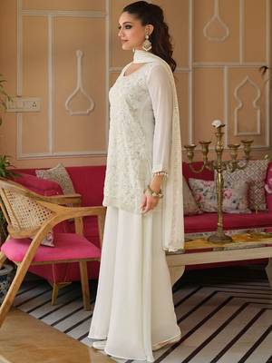 Women Ethnic Motifs Embroidered Regular Beads and Stones Kurta with Palazzos & With Dupatta 4
