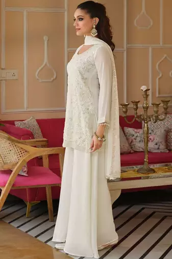 Women Ethnic Motifs Embroidered Regular Beads and Stones Kurta with Palazzos & With Dupatta