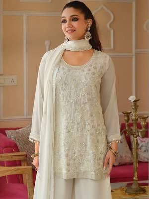 Women Ethnic Motifs Embroidered Regular Beads and Stones Kurta with Palazzos & With Dupatta 5