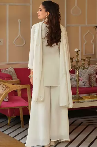 Women Ethnic Motifs Embroidered Regular Beads and Stones Kurta with Palazzos & With Dupatta