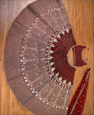 maroon taffeta silk embroidered wedding lehenga choli 2