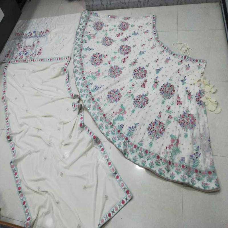 white embroidery georgette designer lehenga choli set