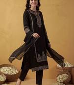 Women Ethnic Motifs Embroidered Regular Thread Work Kurta with Trousers & With Dupatta