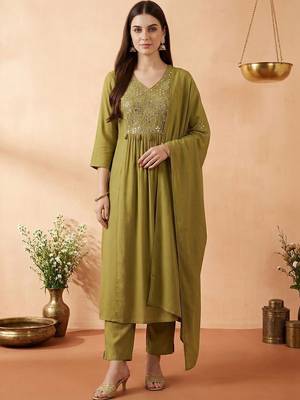 Women Empire Mirror Work Kurta with Trousers & With Dupatta 1
