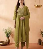 Women Empire Mirror Work Kurta with Trousers & With Dupatta