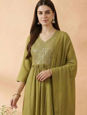 Women Empire Mirror Work Kurta with Trousers & With Dupatta 2