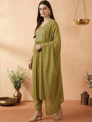 Women Empire Mirror Work Kurta with Trousers & With Dupatta 3