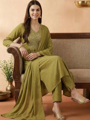 Women Empire Mirror Work Kurta with Trousers & With Dupatta 5