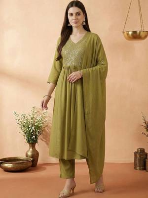 Women Empire Mirror Work Kurta with Trousers & With Dupatta 6