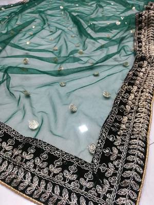 green velvet cording embroidery designer lehenga choli set 6