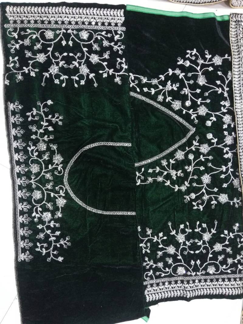 green velvet cording embroidery designer lehenga choli set