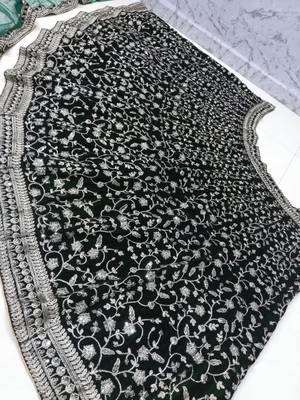 green velvet cording embroidery designer lehenga choli set 8