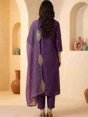 Women Ethnic Motifs Embroidered Regular Kurta with Trousers & With Dupatta 3