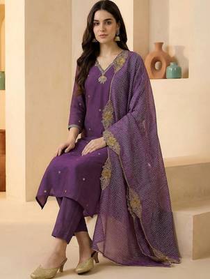 Women Ethnic Motifs Embroidered Regular Kurta with Trousers & With Dupatta 4