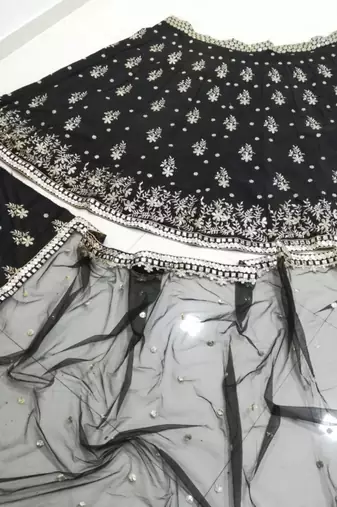 black french silk mirror embroidery lehenga choli with dupatta