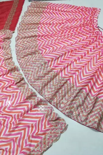 multicolor digital embroidered zig zag lehenga choli with dupatta