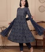 Women Ethnic Motifs Printed Regular Beads and Stones Pure Cotton Kurta with Trousers & With Dupatta