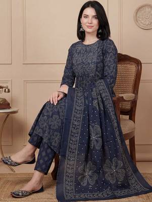 Women Ethnic Motifs Printed Regular Beads and Stones Pure Cotton Kurta with Trousers & With Dupatta 5