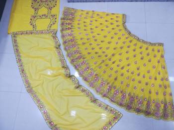 yellow georgette lehenga choli with embroidery and fancy dupatta 4
