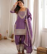 Women's Gorgeous Embroidery Fendy Silk Fabric Straight Kurta Pant and Dupatta Set