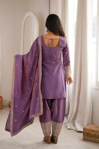 Women's Gorgeous Embroidery Fendy Silk Fabric Straight Kurta Pant and Dupatta Set