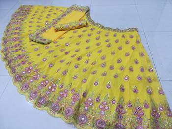 yellow georgette lehenga choli with embroidery and fancy dupatta 5