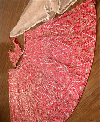 pink silk lehenga choli with cording embroidery and dupatta 3