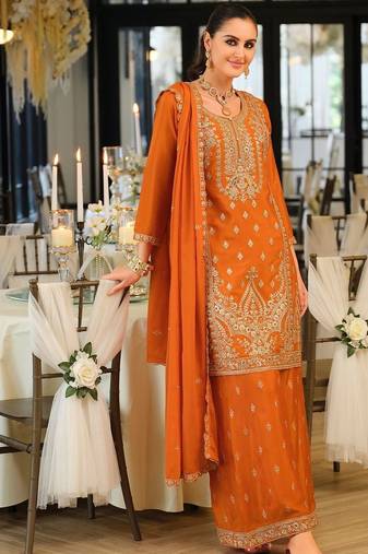 Women Ethnic Motifs Embroidered Regular Kurta with Palazzos & With Dupatta