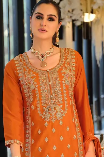 Women Ethnic Motifs Embroidered Regular Kurta with Palazzos & With Dupatta