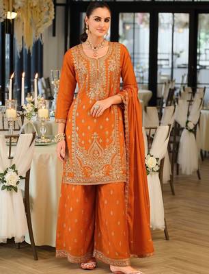 Women Ethnic Motifs Embroidered Regular Kurta with Palazzos & With Dupatta 4