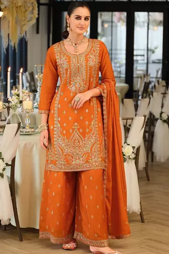 Women Ethnic Motifs Embroidered Regular Kurta with Palazzos & With Dupatta
