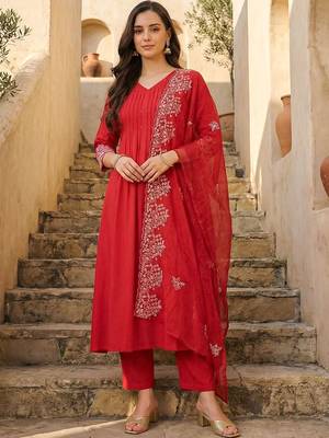 Women Ethnic Motifs Regular Thread Work Kurta with Trousers & With Dupatta 4