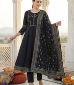 Women Ethnic Motifs Embroidered Panelled Thread Work Pure Cotton Kurta with Trousers & With Dupatta
