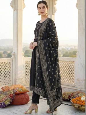 Women Ethnic Motifs Embroidered Panelled Thread Work Pure Cotton Kurta with Trousers & With Dupatta 2