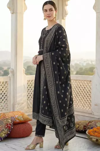 Women Ethnic Motifs Embroidered Panelled Thread Work Pure Cotton Kurta with Trousers & With Dupatta
