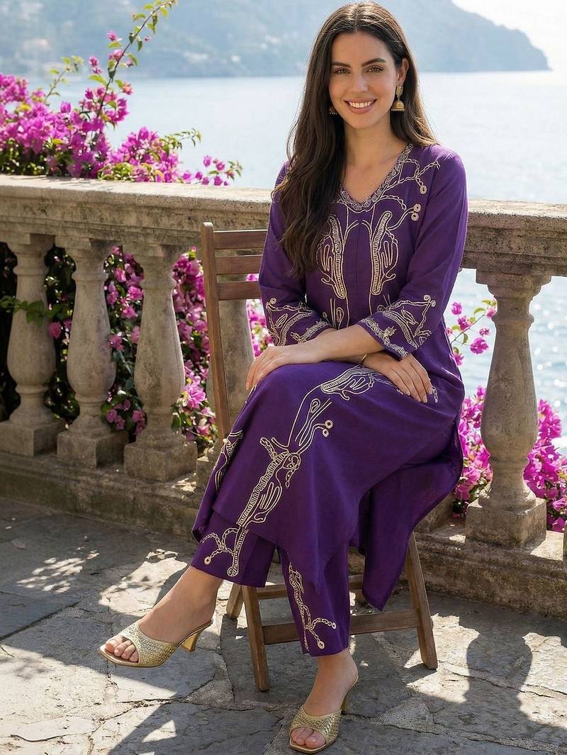 Women Printed Regular Beads and Stones Kurta with Palazzos
