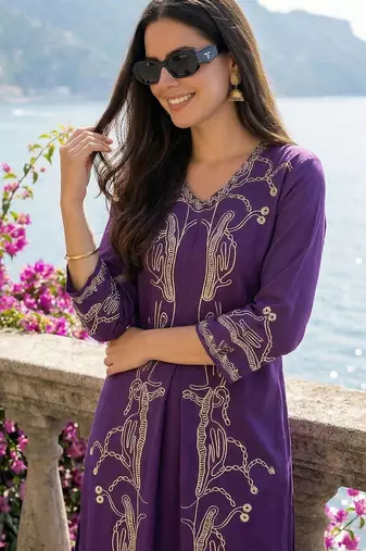 Women Printed Regular Beads and Stones Kurta with Palazzos