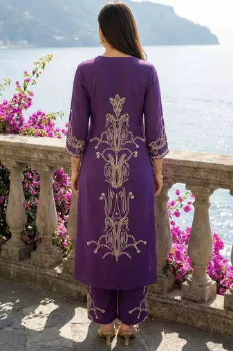 Women Printed Regular Beads and Stones Kurta with Palazzos