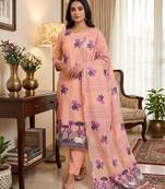 Peach muga cotton jamdani pichwai dress material with dupatta