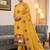 Yellow muga cotton jamdani pichwai dress material with dupatta