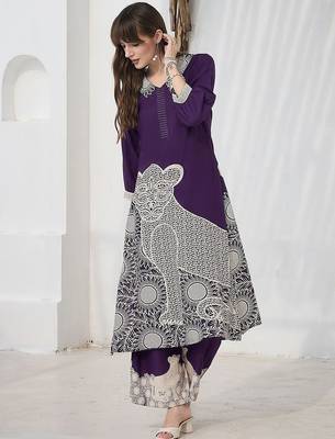 Geometric Printed V-Neck A-Line Kurta & Palazzos 1